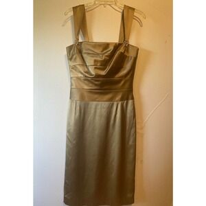 Ann Taylor 100% Silk Formal Cocktail Sleeveless Dress Gold Size 6 Rhinestones